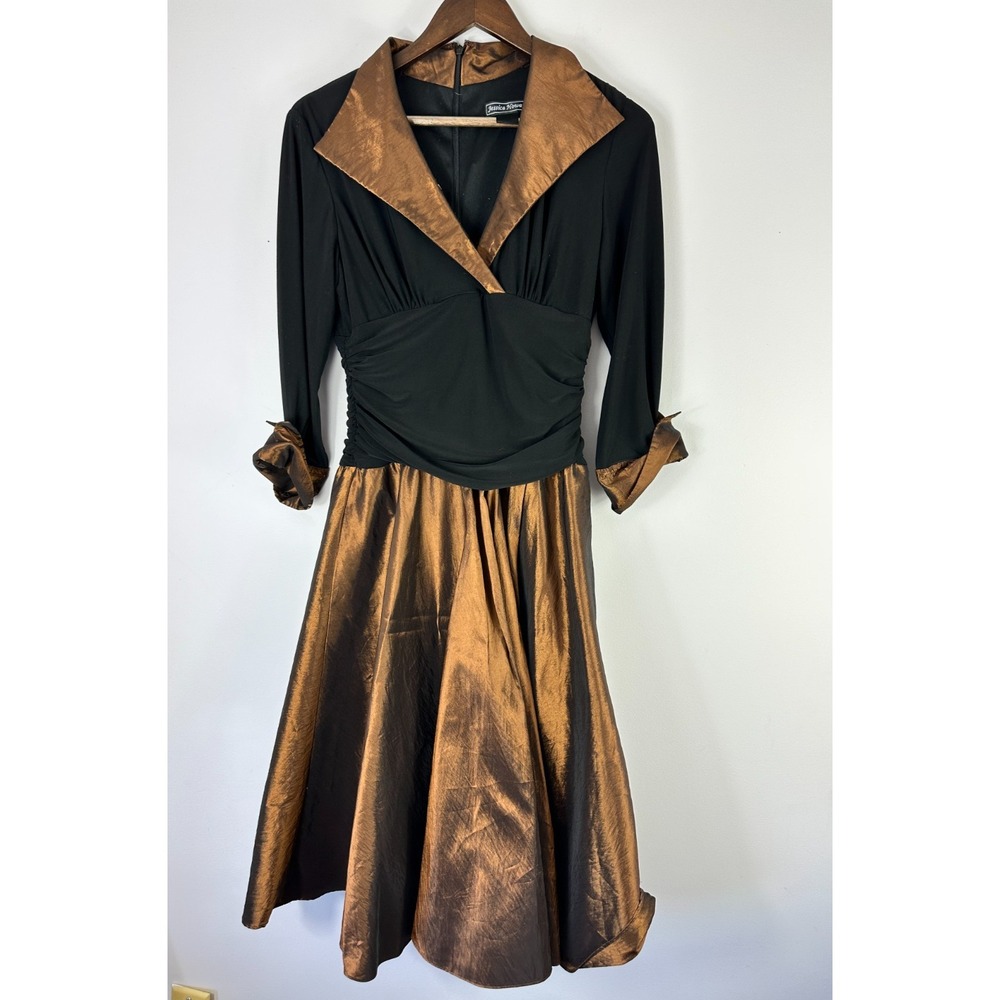 Vtg Jessica Howard Cocktail Dress Womens 8 Black Brown Evening Retro Hollywood